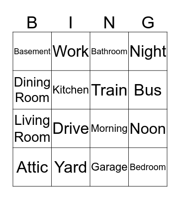 Home and Travel Bingo Card