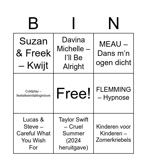 muziekbingo 2025 Bingo Card