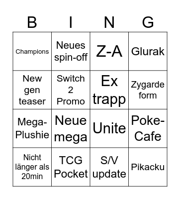Pokemon Presents Bingo Card