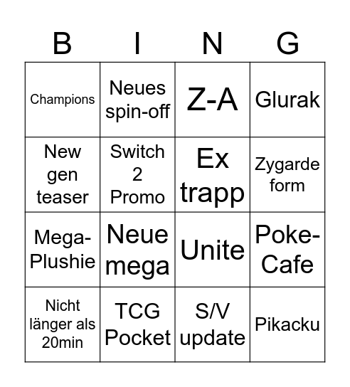 Pokemon Presents Bingo Card