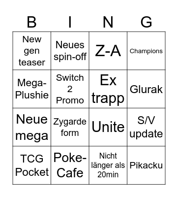 Pokemon Presents Bingo Card