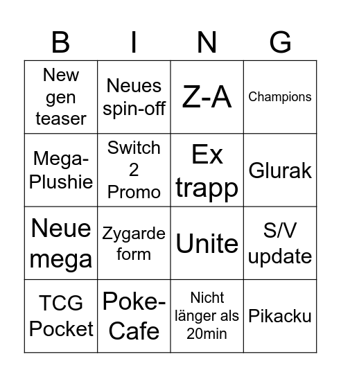 Pokemon Presents Bingo Card