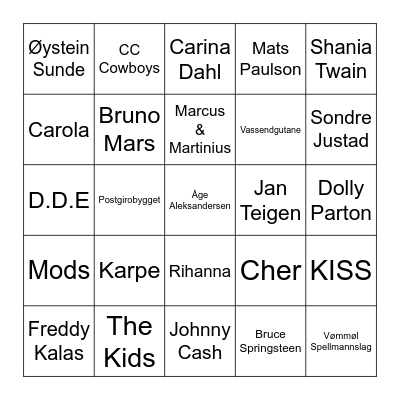 Musikkbingo Card