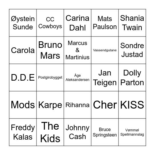 Musikkbingo Card