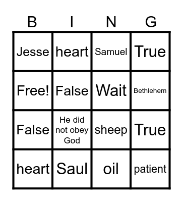 Samuel and David Bingo Card