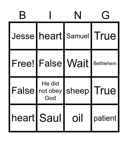 Samuel and David Bingo Card