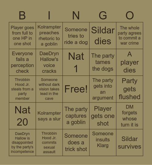 Untitled Bingo Card