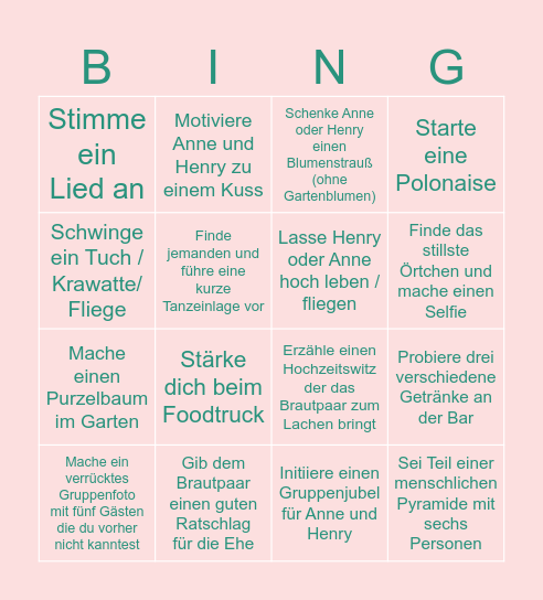 Anne's und Henry's Hochzeitsbingo Card