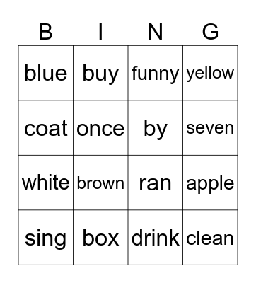 all words Bingo Card
