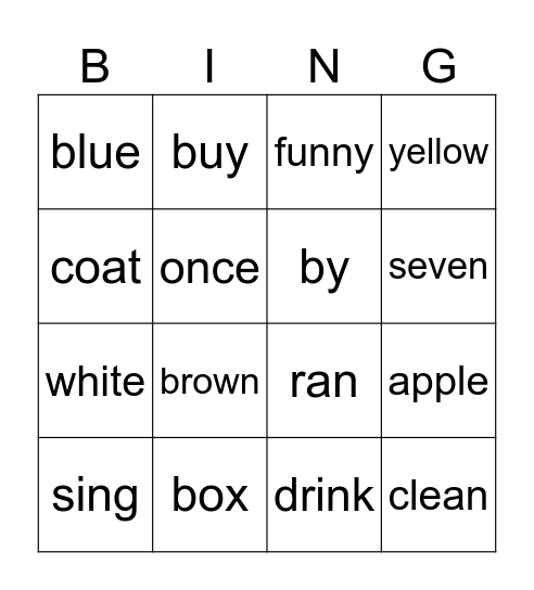 all words Bingo Card