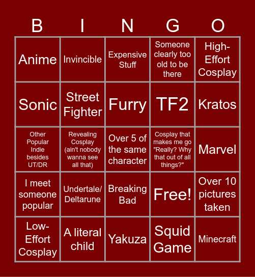 Comic-Con '25 Bingo Card