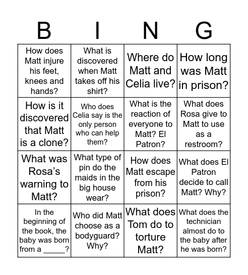 HOTS Chapters 1 - 6  Bingo Card