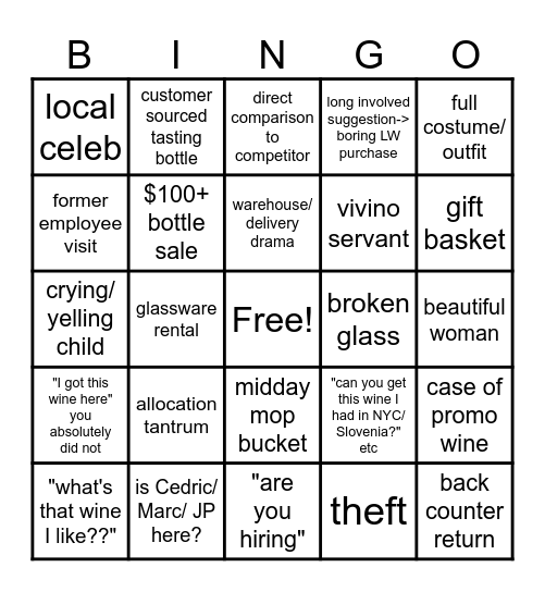 Sunday Bingo Card