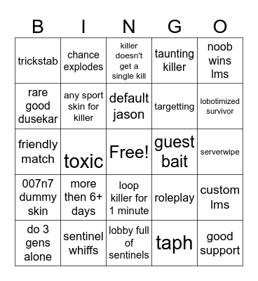 forsaken bingo Card