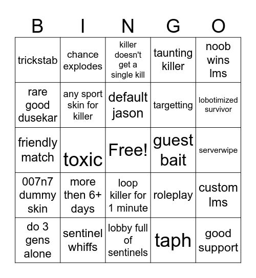 forsaken bingo Card
