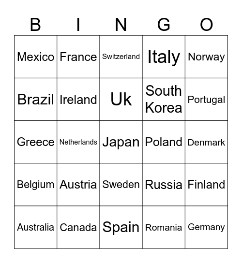 Mario make 2 countries Bingo Card