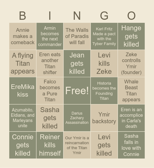 AOT S4 Bingo Card