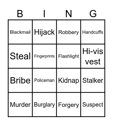 CRIME VOCABULARY Bingo Card