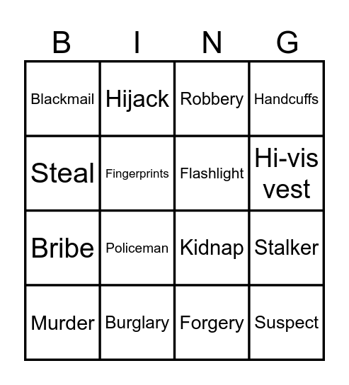CRIME VOCABULARY Bingo Card
