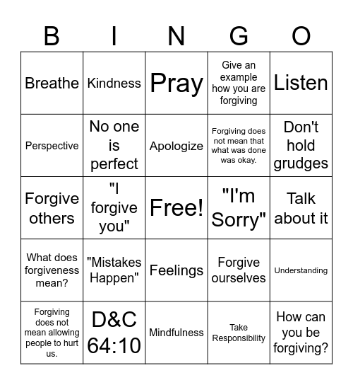 Forgiveness Bingo! Bingo Card