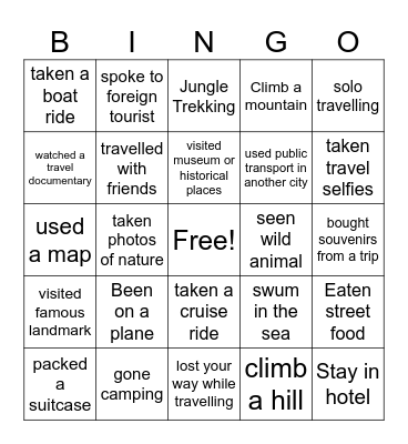 Travel Bingo Card