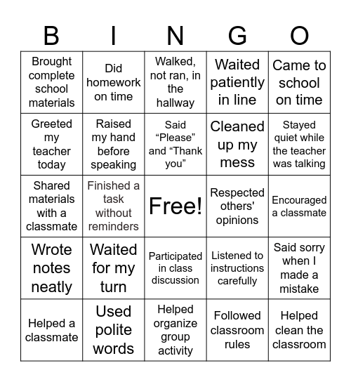 Principle of Discipline Bingo Card