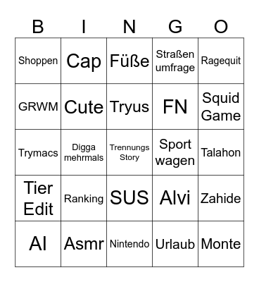 YouTube Bingo Card