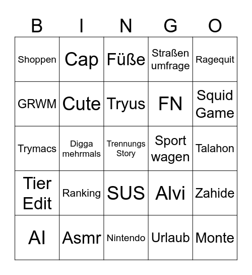 YouTube Bingo Card