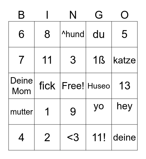 Shityo Bingo Card