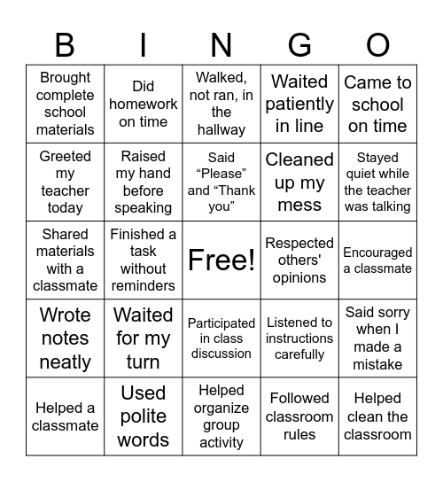 Principle of Discipline Bingo Card