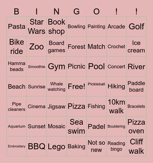 Summer bingo Card