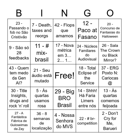 Um dia qualquer na Netflix Brasil Bingo Card