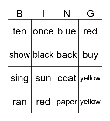 SIGHT WORDS! Bingo Card