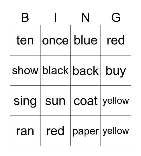 SIGHT WORDS! Bingo Card