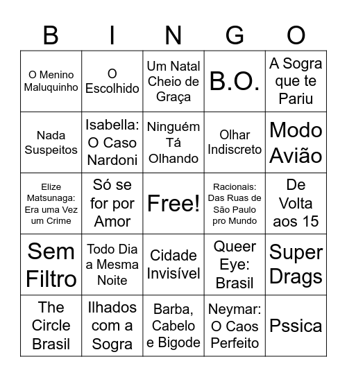 Se chorei ou se sorri, o importante é que shows eu vivi Bingo Card