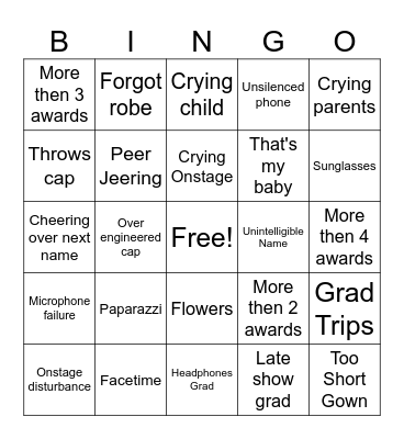 Graduation Bingo Card