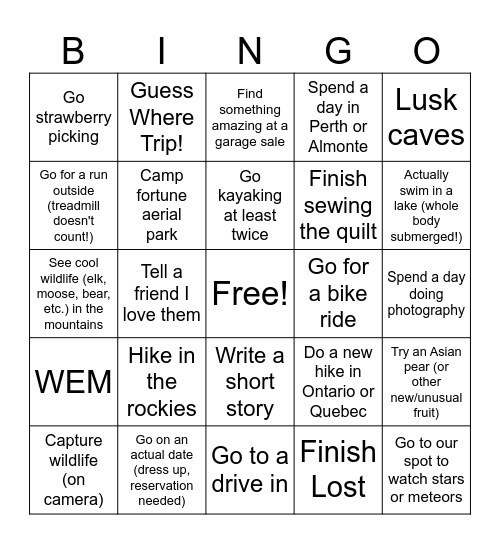 Summer 2025 Bingo Card