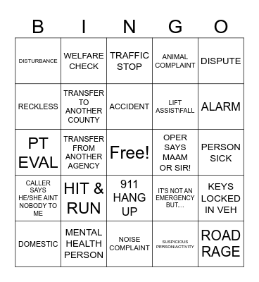 911 Bingo Card