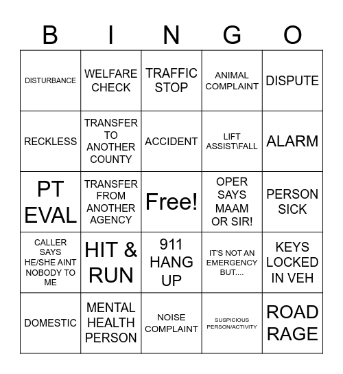 911 Bingo Card