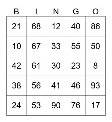 Addition within 100 Bingo Card