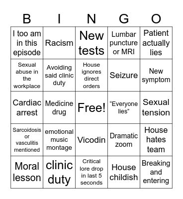 House MD Bingo Card