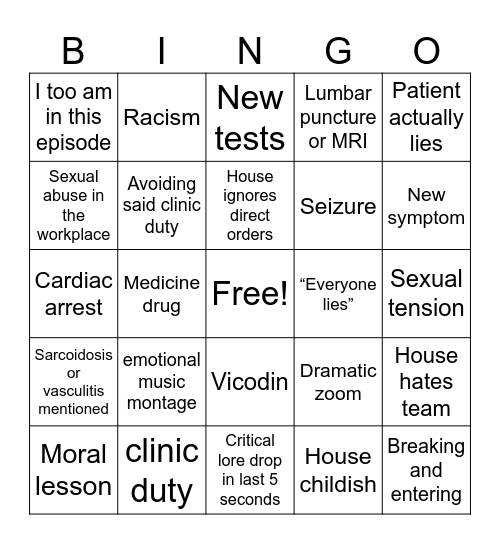 House MD Bingo Card