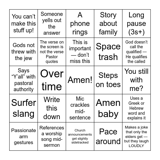 Bible bingo Card