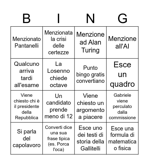 Bingo Maturità 5BT Bingo Card