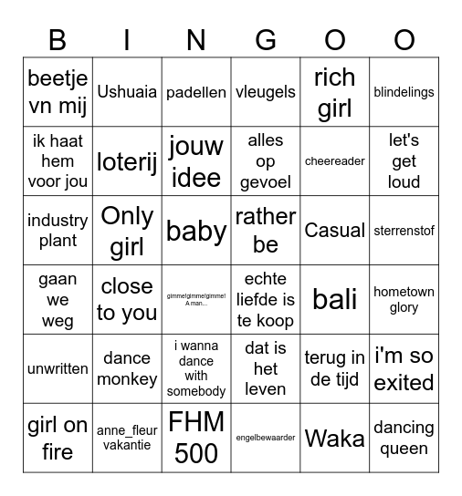 Muziek bingo! Bingo Card