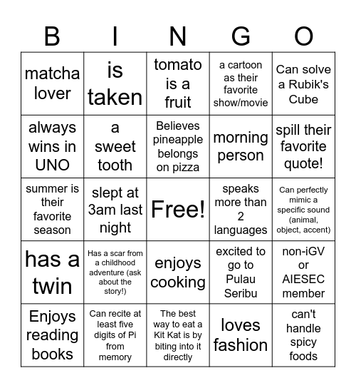 BINGO Card