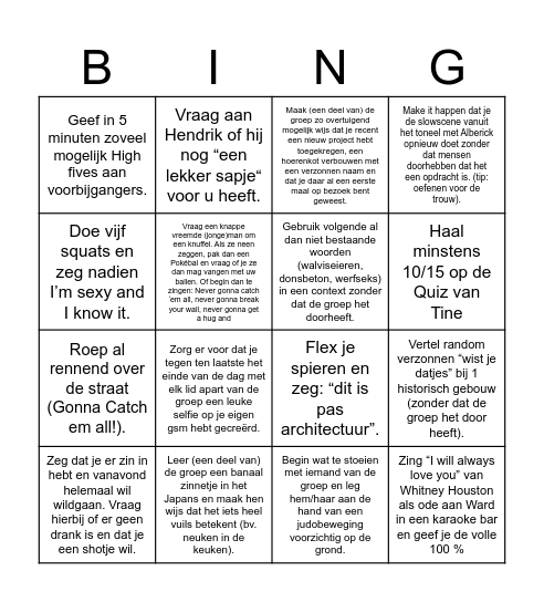 Vrijgezellen Bingo Card