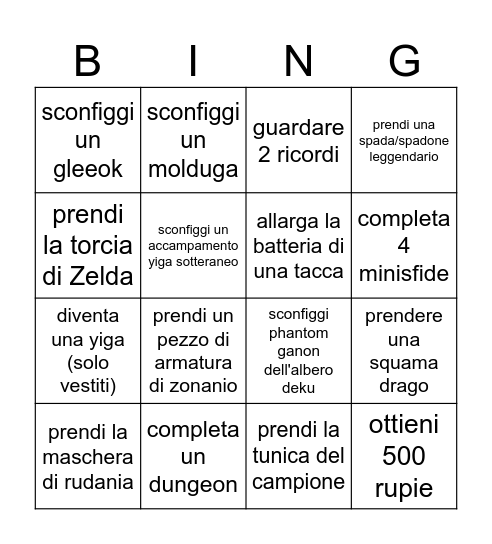 Zelda bingo Card