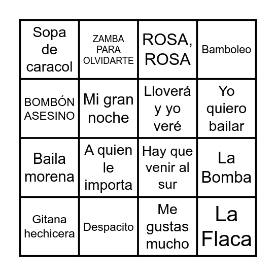 BINGO MUSICAL Bingo Card