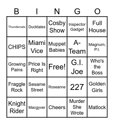 80's TV Show Bingo Card
